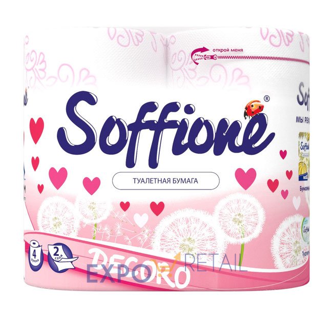 Туалетная бумага Soffione Decoro Pink (2 слоя 4 рулона)