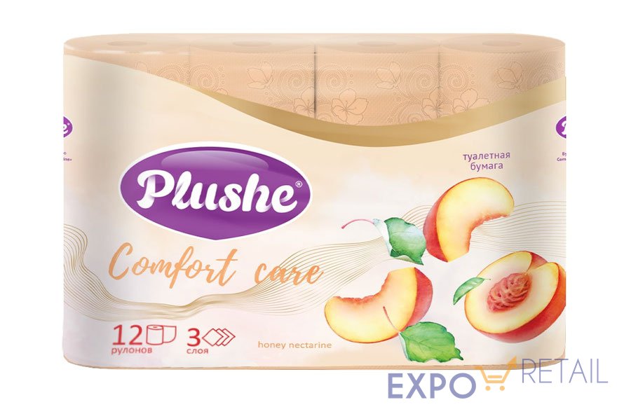 Туалетная бумага «Plushe  Comfort care» Honey Nectarine, 3слоя, 12 рулонов